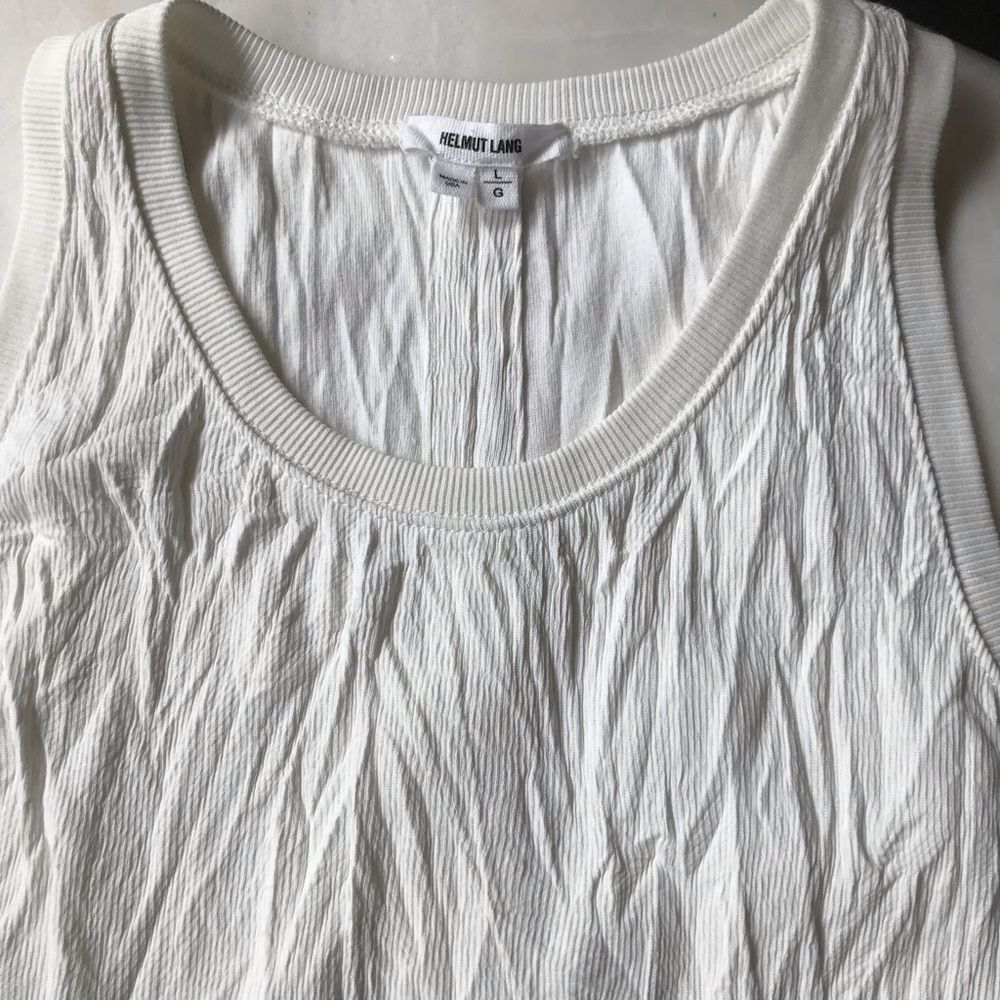 HELMUT LANG Optic White Crinkled Jersey Tank Large - Picture 6 of 8
